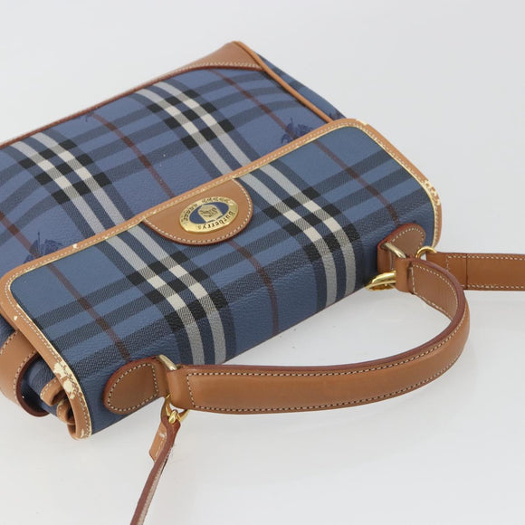 Burberrys Nova Check Hand Bag PVC 2way Blue Gold Auth 190255