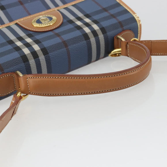 Burberrys Nova Check Hand Bag PVC 2way Blue Gold Auth 190255