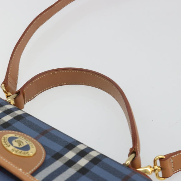 Burberrys Nova Check Hand Bag PVC 2way Blue Gold Auth 190255