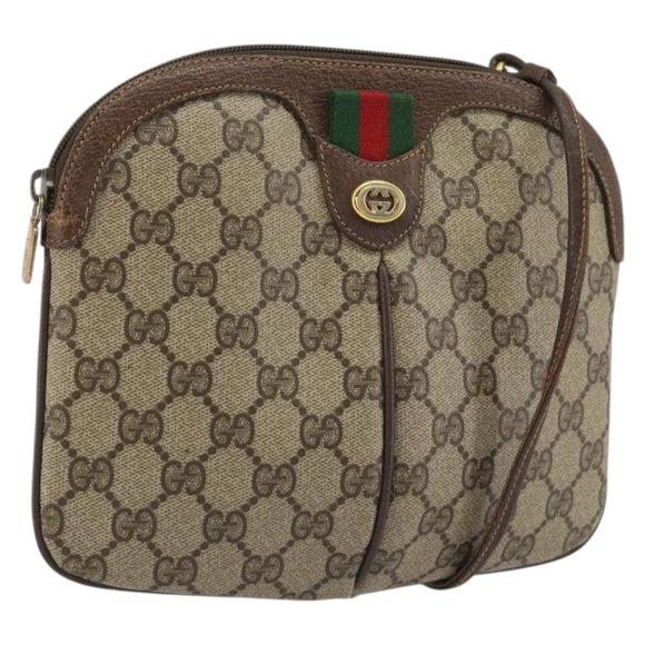 GUCCI GG Supreme Web Sherry Line Bag PVC Beige Gold 904 02 047 Auth 190257
