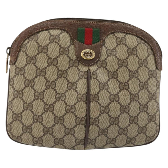 GUCCI GG Supreme Web Sherry Line Bag PVC Beige Gold 904 02 047 Auth 190257