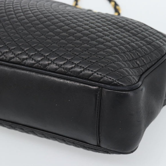 BALLY Chain Shoulder Bag Leather Black Gold Auth 190259