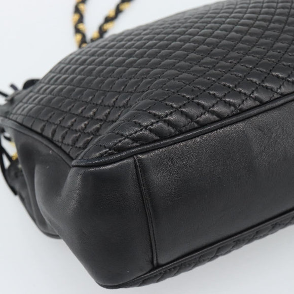 BALLY Chain Shoulder Bag Leather Black Gold Auth 190259