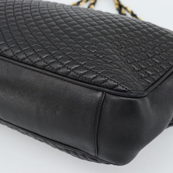 BALLY Chain Shoulder Bag Leather Black Gold Auth 190259