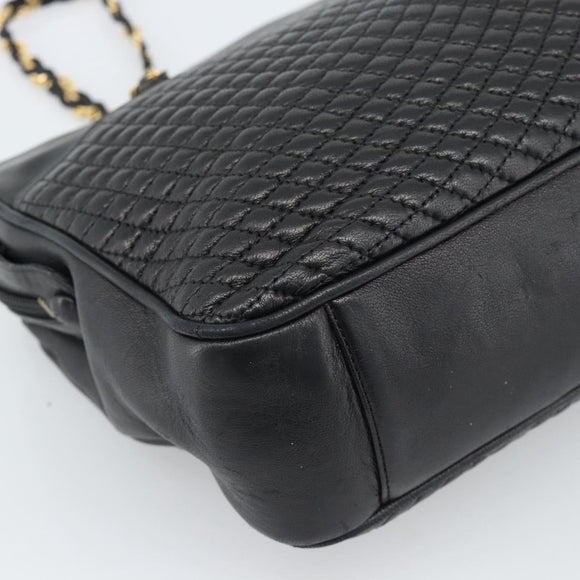 BALLY Chain Shoulder Bag Leather Black Gold Auth 190259