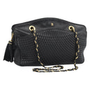 BALLY Chain Shoulder Bag Leather Black Gold Auth 190259-1