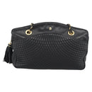 BALLY Chain Shoulder Bag Leather Black Gold Auth 190259-13