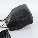 BALLY Chain Shoulder Bag Leather Black Gold Auth 190259-3