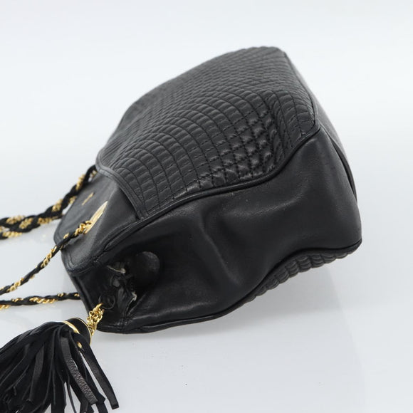 BALLY Chain Shoulder Bag Leather Black Gold Auth 190259
