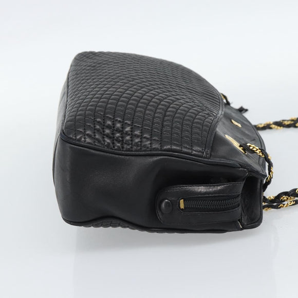 BALLY Chain Shoulder Bag Leather Black Gold Auth 190259