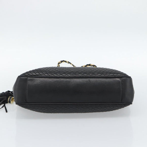BALLY Chain Shoulder Bag Leather Black Gold Auth 190259