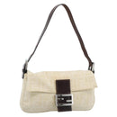 FENDI Zucca Canvas Mamma Baguette Shoulder Bag Beige Silver Auth 190260SAM-1