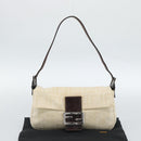 FENDI Zucca Canvas Mamma Baguette Shoulder Bag Beige Silver Auth 190260SAM-12