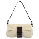 FENDI Zucca Canvas Mamma Baguette Shoulder Bag Beige Silver Auth 190260SAM-13
