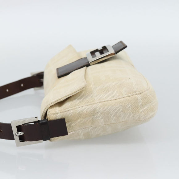 FENDI Zucca Canvas Mamma Baguette Shoulder Bag Beige Silver Auth 190260SAM
