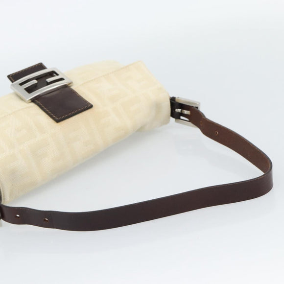 FENDI Zucca Canvas Mamma Baguette Shoulder Bag Beige Silver Auth 190260SAM