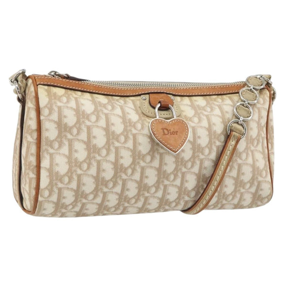 Christian Dior Trotter Canvas Romantic Shoulder Bag PVC Ivory Silver Auth 190263A