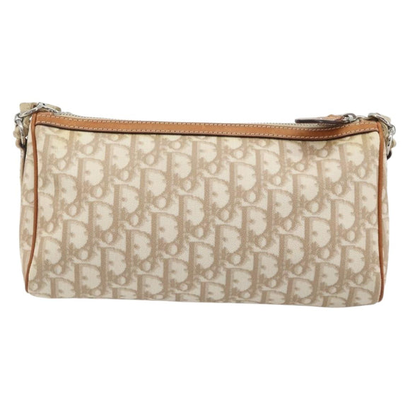 Christian Dior Trotter Canvas Romantic Shoulder Bag PVC Ivory Silver Auth 190263A