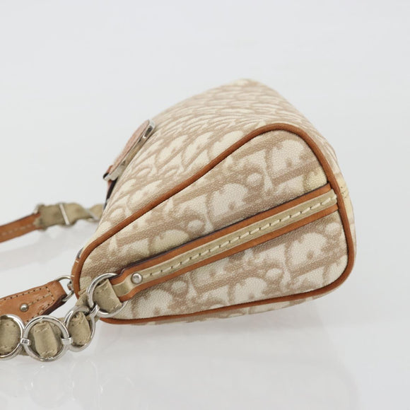 Christian Dior Trotter Canvas Romantic Shoulder Bag PVC Ivory Silver Auth 190263A