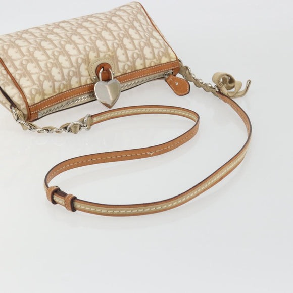Christian Dior Trotter Canvas Romantic Shoulder Bag PVC Ivory Silver Auth 190263A
