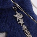 Jimmy Choo Chain Shoulder Phone Holder Acrylic Fur Blue Silver Auth 190265A-19