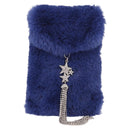 Jimmy Choo Chain Shoulder Phone Holder Acrylic Fur Blue Silver Auth 190265A-13