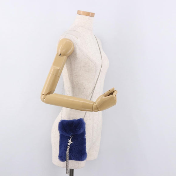 Jimmy Choo Chain Shoulder Phone Holder Acrylic Fur Blue Silver Auth 190265A