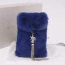 Jimmy Choo Chain Shoulder Phone Holder Acrylic Fur Blue Silver Auth 190265A-12
