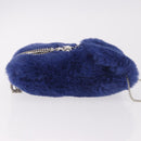 Jimmy Choo Chain Shoulder Phone Holder Acrylic Fur Blue Silver Auth 190265A-3