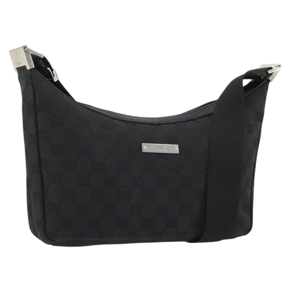 GUCCI GG Canvas Shoulder Bag Black Silver 35098 Auth 190284A