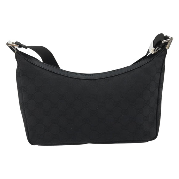 GUCCI GG Canvas Shoulder Bag Black Silver 35098 Auth 190284A