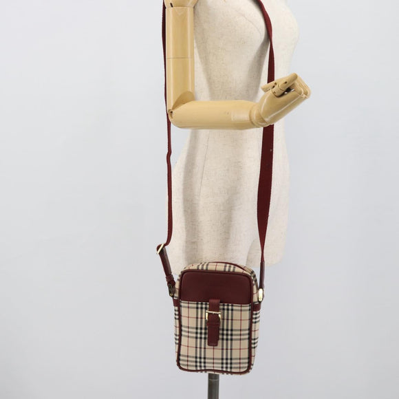 BURBERRY Nova Check Shoulder Bag Canvas Beige Gold Auth 190290A
