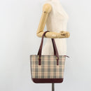BURBERRY Nova Check Tote Bag Canvas Beige Gold Auth 190293A-23