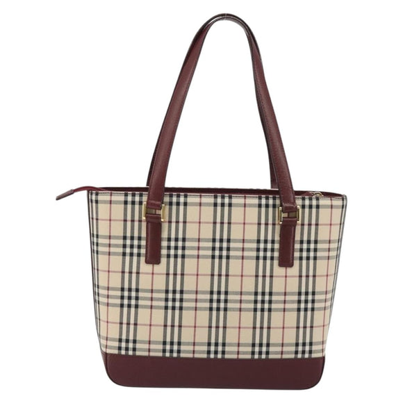 BURBERRY Nova Check Tote Bag Canvas Beige Gold Auth 190293A
