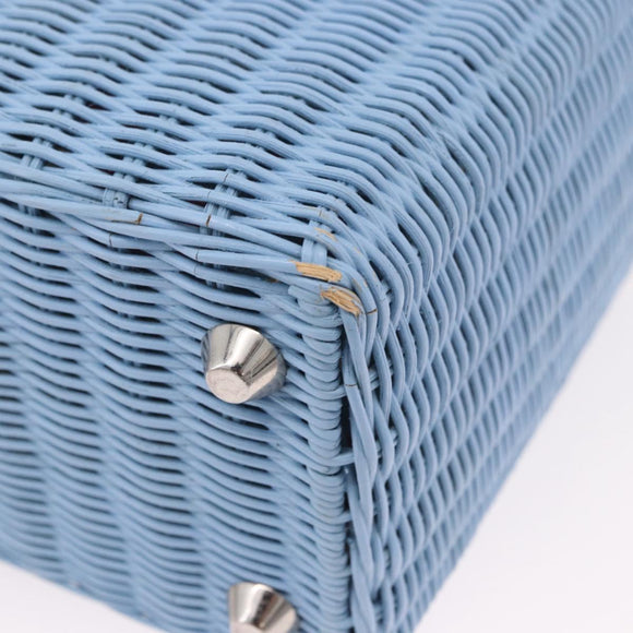 Miu Miu Hand Bag Rattan 2way Light Blue Silver Auth 190294A
