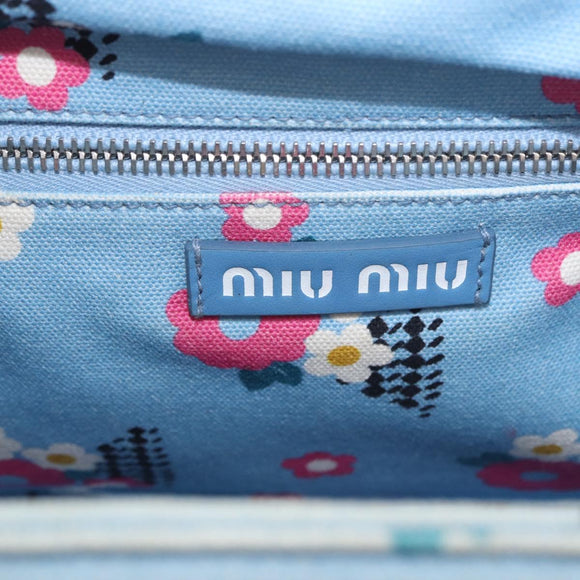 Miu Miu Hand Bag Rattan 2way Light Blue Silver Auth 190294A