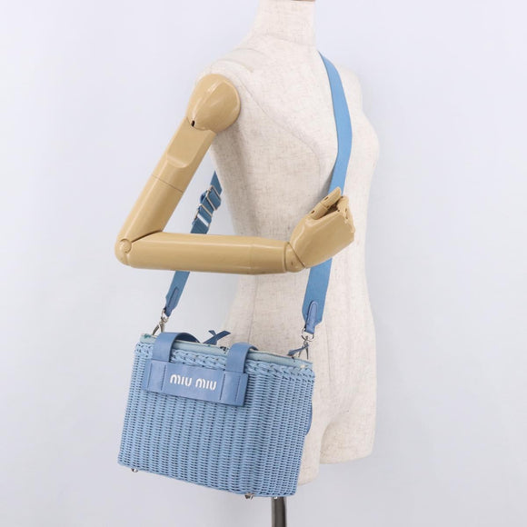Miu Miu Hand Bag Rattan 2way Light Blue Silver Auth 190294A