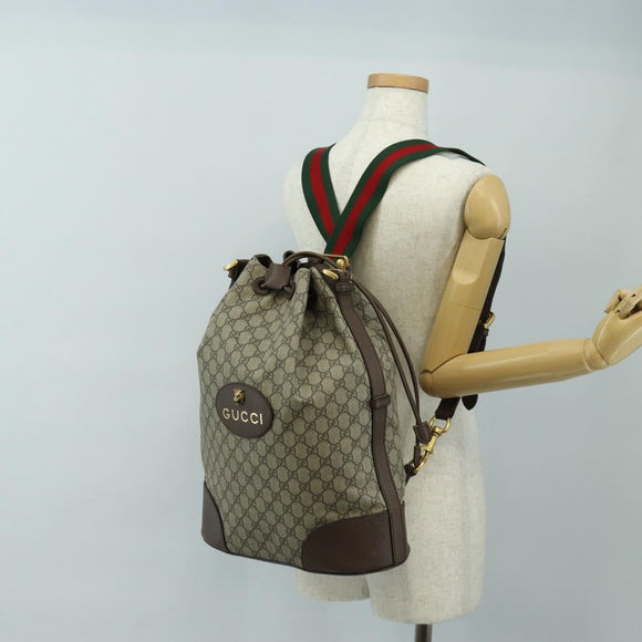 GUCCI GG Supreme Web Sherry Line Backpack PVC Beige Gold 473868 Auth 190298