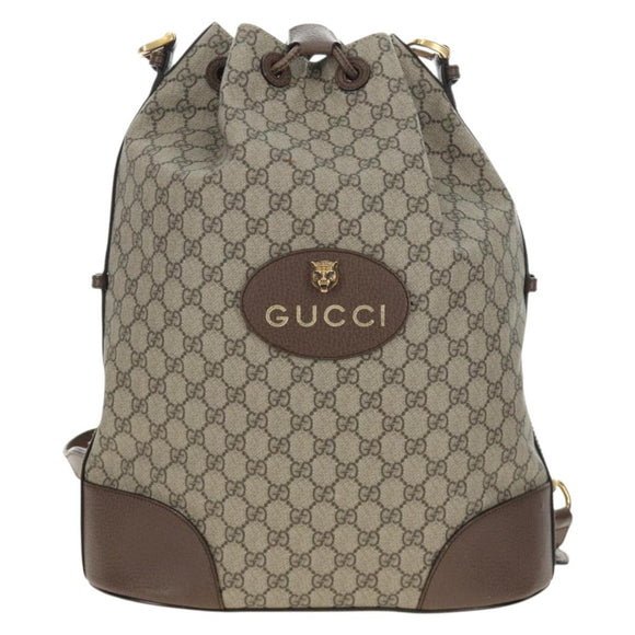 GUCCI GG Supreme Web Sherry Line Backpack PVC Beige Gold 473868 Auth 190298