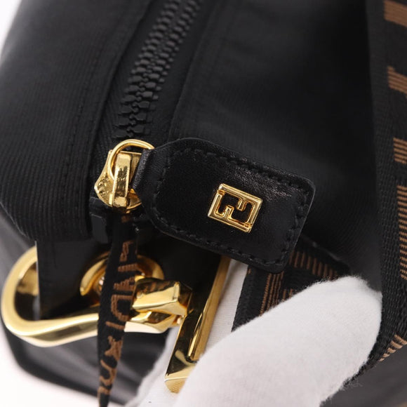FENDI Shoulder Bag Canvas Black Gold Auth 190300