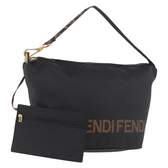 FENDI Shoulder Bag Canvas Black Gold Auth 190300