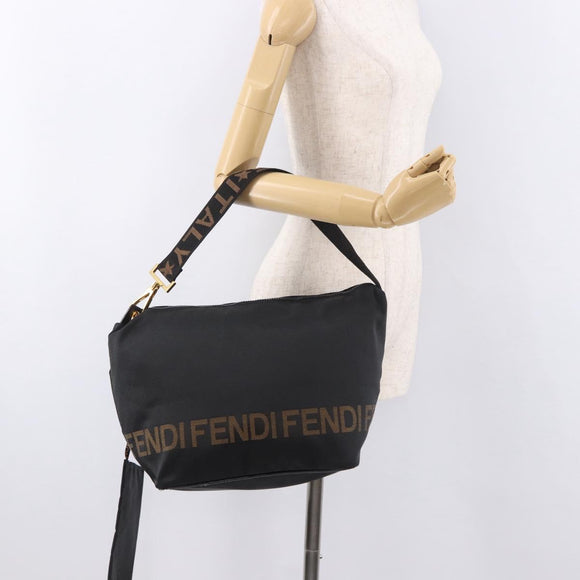 FENDI Shoulder Bag Canvas Black Gold Auth 190300