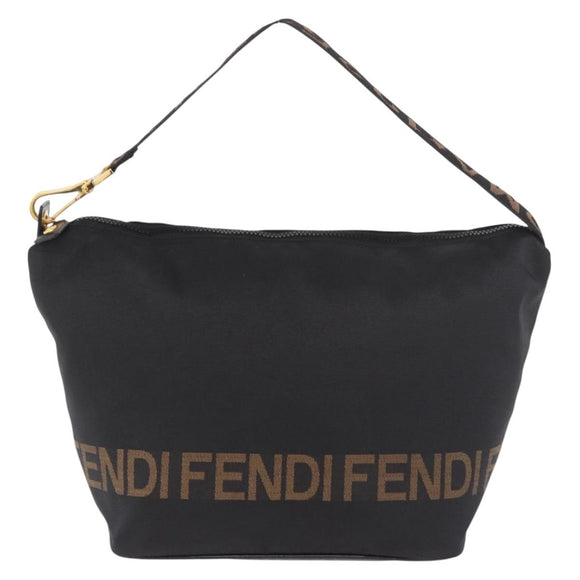 FENDI Shoulder Bag Canvas Black Gold Auth 190300
