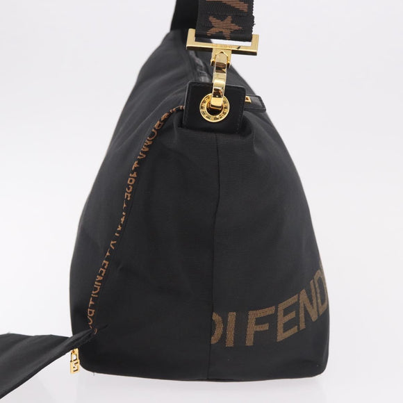 FENDI Shoulder Bag Canvas Black Gold Auth 190300