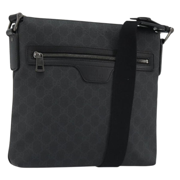 GUCCI GG Supreme Shoulder Bag PVC Black Silver 322279 Auth 190302