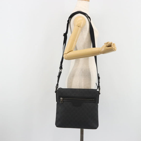 GUCCI GG Supreme Shoulder Bag PVC Black Silver 322279 Auth 190302