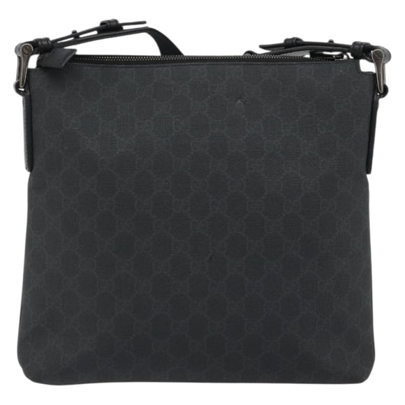 GUCCI GG Supreme Shoulder Bag PVC Black Silver 322279 Auth 190302