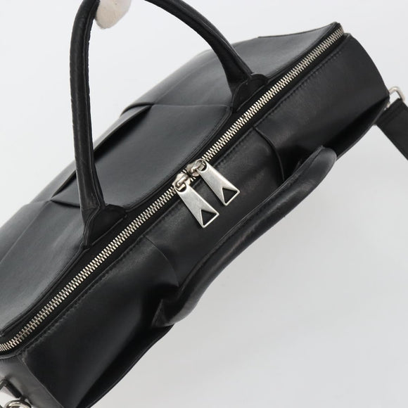 BOTTEGA VENETA Maxi INTRECCIATO Bag Leather 2way Black Silver Auth 190305