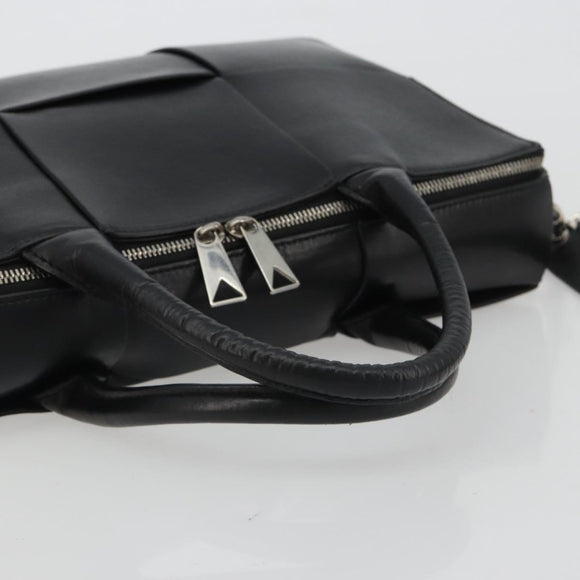 BOTTEGA VENETA Maxi INTRECCIATO Bag Leather 2way Black Silver Auth 190305
