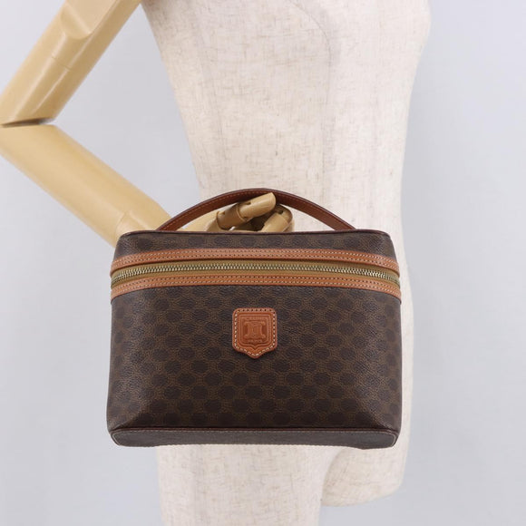 CELINE Macadam Canvas Hand Bag PVC Leather Brown Gold Auth 190308A